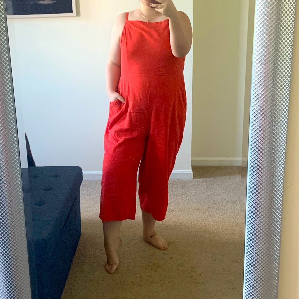 Red wide leg jumpsuit